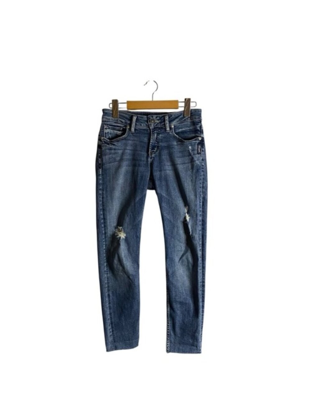 Silver Jeans Women's Light Indigo Suki Super Skinny Distressed Denim Jeans